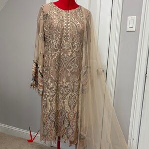 Elegant Beige Embroidered Dress